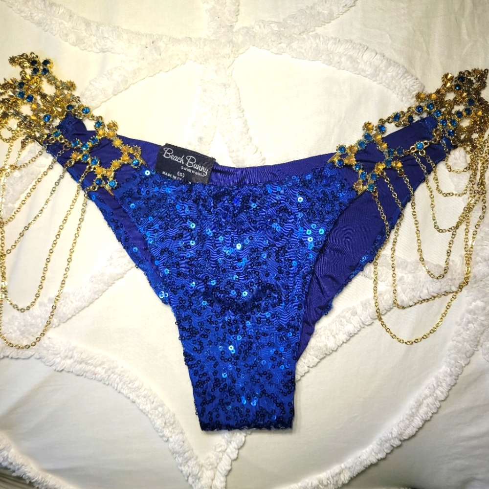 Rare HTF Beach Bunny Kate Upton Run The World Bikini Bottom Blue Small